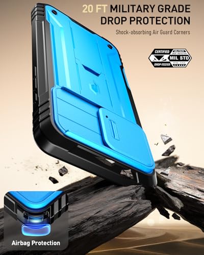 Image of Poetic Revolution Case for iPhone 16 Pro Max 6.9 inch, [Slide Camera Cover], Full-Body Military Grade Rugged Shockproof Cover with Kickstand and Built-in-Screen Protector, Light Blue