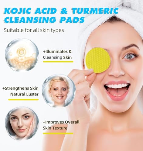 Image of Kojic Acid and Turmeric Cleansing Pads - 60 Count, Mild and Non-Irritating, Suitable for All Skin Types, Gentle Exfoliating Facial Pads