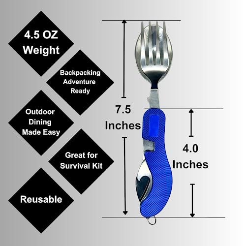 Stainless Steel Camping Cutlery and Kitchen Utensil Set - Prepper Gear and Supplies for Camping Cooking, Silverware, Sporks, Knives, Survival Gear, and Travel Utensils. (Jaguar Black) - Image 5