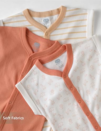 Image of Amazon Brand - Symbol Unisex 100% Cotton Half Sleeve Baby Rompers (Available in Pack of 3 & 6)