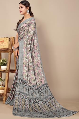 Image of MIRCHI FASHION Women Saree | Plain Weave Chiffon Abstract Printed Office Wear Sari with Blouse