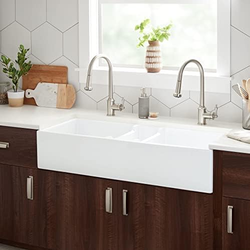 Signature Hardware 480268 Tethra 47" Farmhouse Triple Basin Fireclay Kitchen Sink - White