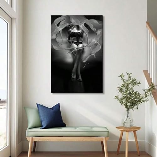 Peinture d'art corporel sur toile premium, déco TONGYINLI noir et blanc