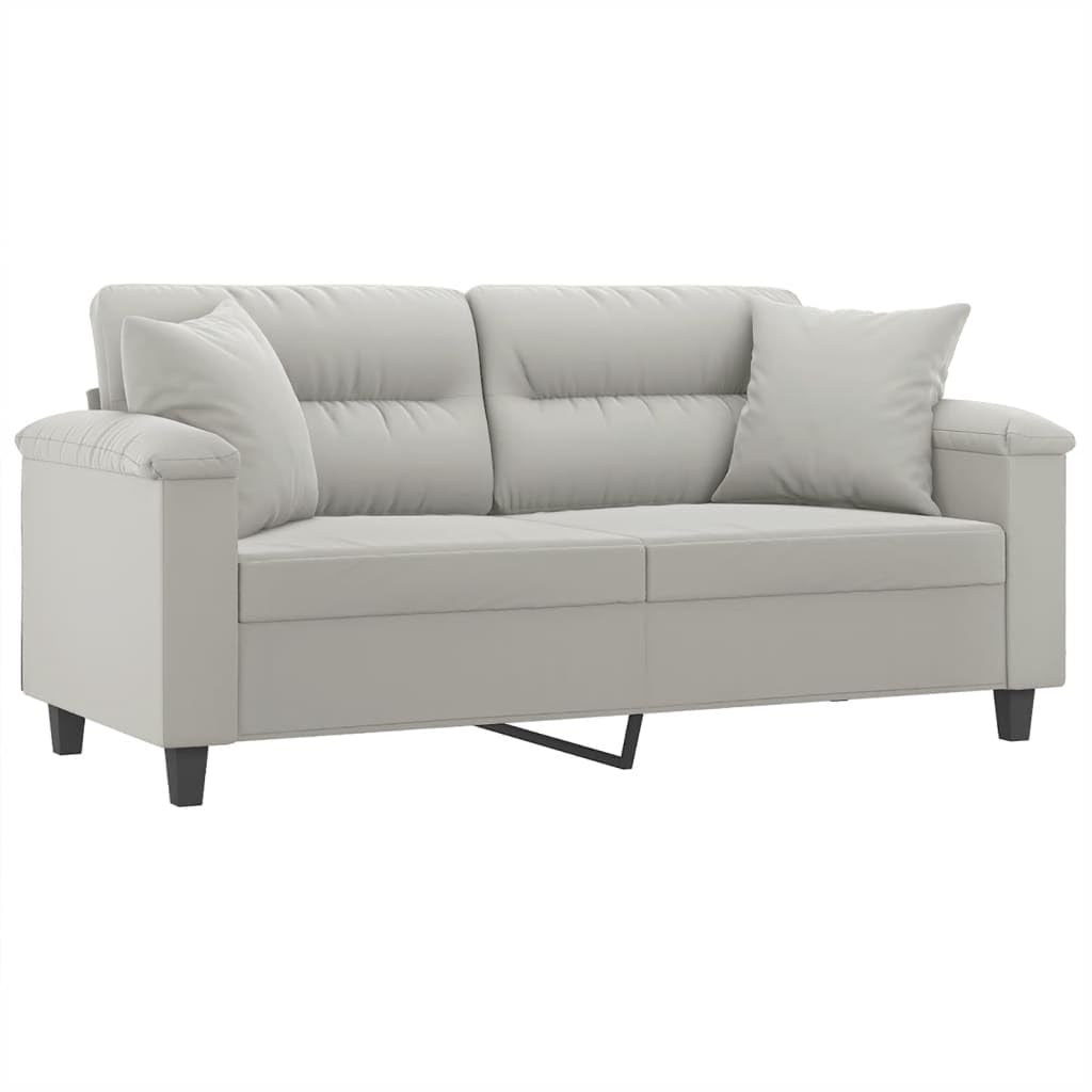 vidaXL Sofá de 2 Plazas con Cojines, Asiento con Reposabrazos, Sofá Tapizado de Televisión, Asiento para Salón, Tela de Microfibra Gris Claro