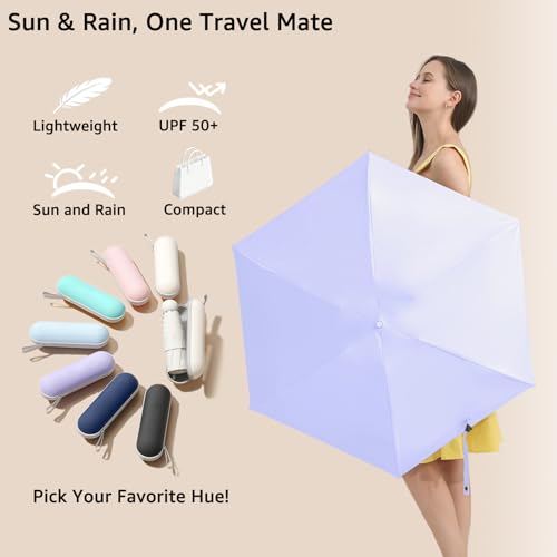 Image of BAODINI Travel Mini Umbrella for Purse with Case-Small Compact UV Umbrella Protection Sun-Lightweight Tiny Pocket Umbrella with Case for Women, Girls