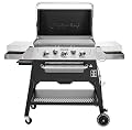 Cuisinart 28” Outdoor Griddler and Broiler Combo, 2-in-1 Carbon Steel Flat-Top Grill and Broiler with Hood, Adjustable Rack, Wheels, Side Tables, Large Cooking Area for BBQs, Outdoor Griddle Station
