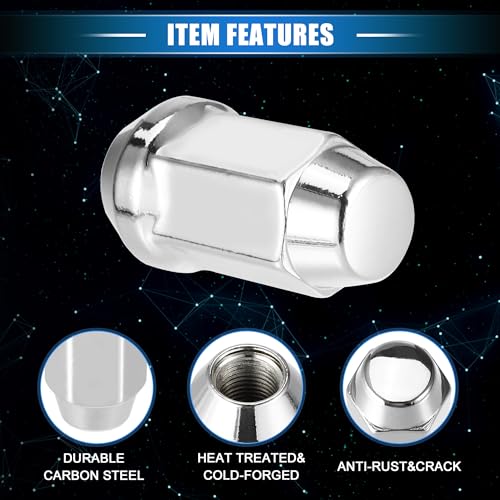 Image of 5 Pcs Wheel Lug Nuts Compatible for Ford Explorer for Lincoln MKS, Durable Chorme Plated 1 /2-20 Carbon Steel Silver Tone Tire Lugnuts