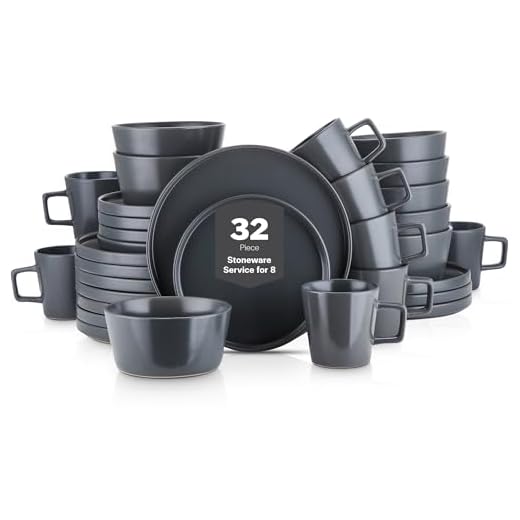 Stone Lain 32 Piece Stoneware Dinnerware Set, Service for 8, Gray Matte
