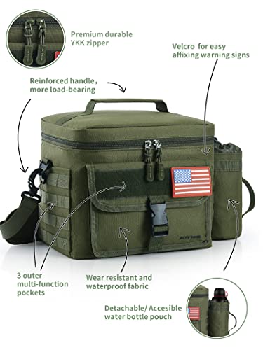Joyhill Tactical Lunch Box For Men, Insulated Lunch Bag With Detachable Bottle Pouch Holder, Durable Thermal Cooler Bag For Adult, Modern Leakproof Bag For Adult Work, Camping, Picnic, (Green, Medium) #TOP2