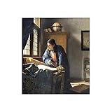  JZSDGB Tableaux religieuse-Jan Vermeer van Delft Reproduction de peintures à l’huile célèbres-(Là Géographe) Impression sur Toile-Tableau d\'art mural sur toile 70x85cm(27x33in) Sans cadre
