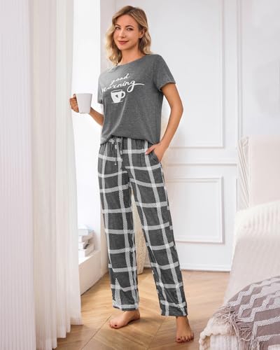 difficort Womens Pajama Sets Short Sleeve Pjs Tops with Long Pants Sleepwear Lounge Set with Pocket2