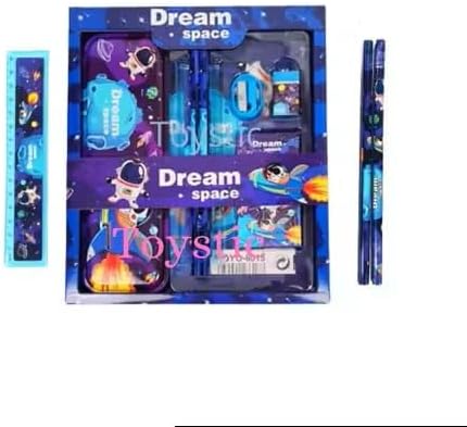 Cartoon Printed Stationary Kit for Boys and Girls Pencil Pen Book Eraser Sharpener - Stationary Kit Set for Girls/Birthday Gift (Multi Color) (Unicorn Printed) (Dream Space Printed)
