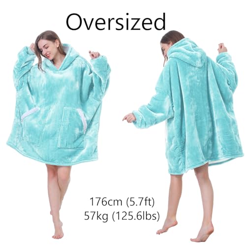 Kipswiza Oversized Wearable Blanket Hoodie Gifts for Mom Women Men, Super Soft Sherpa Fleece Hooded Blankets Sweatshirt for Adult Teens - Aqua