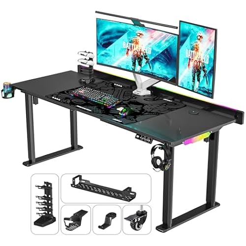 JWX 71-Inch Dual Motor 4-Leg Standing Gaming Desk with LED