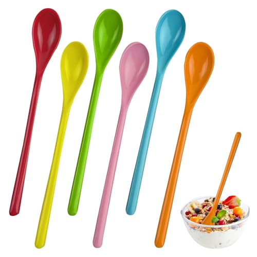 6 Stück Plastik Lange Löffel,Plastiklöffel Groß,19cm Kunststoff Eierlöffel,Bunt Eislöffel,Plastiklöffel Baby,Joghurtlöffel Lang,Müsli Löffel,Dessert Kaffeelöffel,Melamin Plastiklöffel,Dessertlöffel