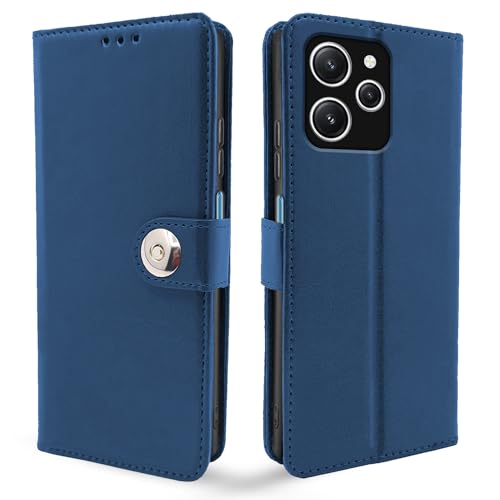 Image of Pikkme Redmi 12 4G Flip Cover Leather Finish | Inside TPU with Card Pockets | Wallet Stand and Shock Proof | Complete Protection Button Flip Case (Blue)