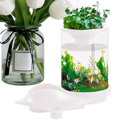 Small Aquaponics Aquarium - Translucent Aquarium with Filter System, Self-Cleaning Aquarium | Self-Preserving Aquarium with Aquarium Aquaponics Ecosystem for Fish Shop, Home, Work
