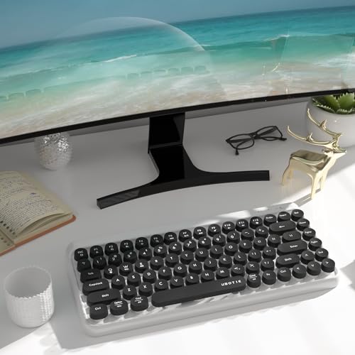 Image of UBOTIE Portable Bluetooth Colorful Computer Keyboards, Wireless Mini Compact Retro Typewriter Flexible 84Keys Design Keyboard (Black-White)