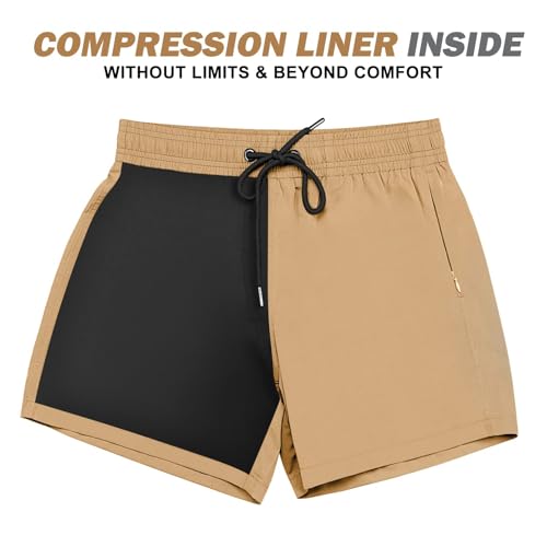 Image of BRISIRA Mens Swim Trunks Swim Shorts Quick Dry 5 inch Inseam Beach Shorts with Compression Liner and Zipper Pocket