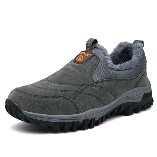 Myallfeet Men's Winter Outdoor Sports Plush Loafers Cotton Shoes Fashionable Casual Fur Insulated And Anti Slip Snow Shoes (grey,12)