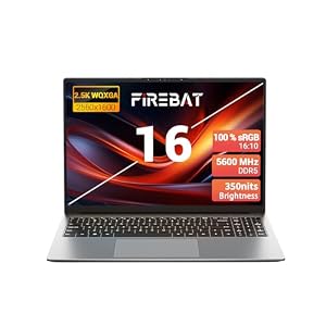 FIREBAT 16 Zoll Gaming Notebook, AMD Ryzen 7 H255 Octa-Core Prozessor bis 4, 9GHz, 16GB DDR5, 512GB NVMe SSD, QHD 2.5K Display, Leistungsstarker Laptop für Gaming Büro Studium Grau