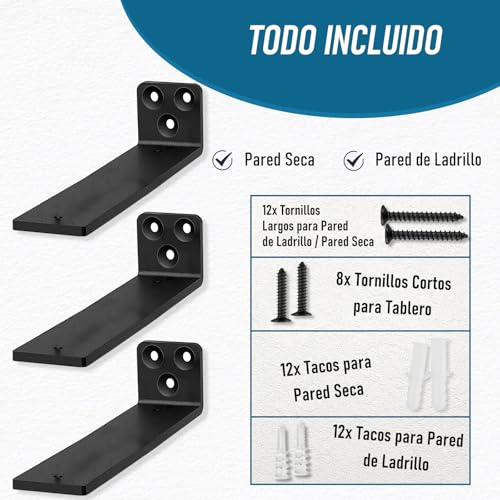 Miniatura 4 de 4 Piezas Soporte Estanteria Pared, 15cm Pesado Escuadras Para Estanterias Flotante Con Tornillos, Soporte Balda Flotante Pared Invisibles Para Cocina Dormitorio Negro 6in