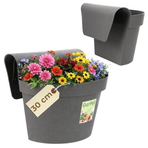GarPet Geländertopf Balkon Hängeblumentopf mit Wasserspeicher Blumentopf zum Einhängen Balkon Blumentopf Anthrazit Balkongeländer Blumenkasten Geländerkasten Balkontopf