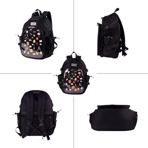 ZJYJING Ita Backpack with Pin Display Insert School Backpack for Girls Cute Ita Bag for Anime Badge Display (Black)4