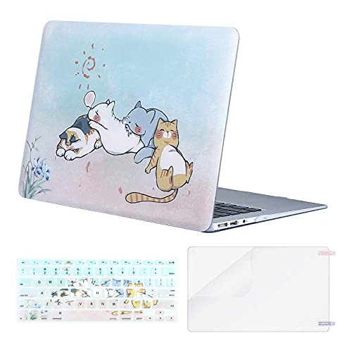 MOSISO Compatible with MacBook Air 13 inch Case (Models: A1369 & A1466, Older Version 2010-2017 Release), Plastic Pattern Hard Shell Case & Keyboard Cover & Screen Protector, Cute Cartoon Cat