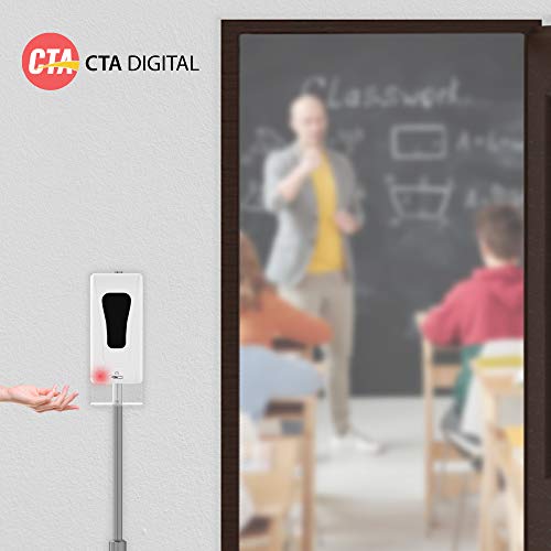 Image of Hand Sanitizer Station - CTA Heavy-Duty Height-Adjusting Mobile Floor Stand with 5 Swivel Casters and Automatic Soap and Hand Sanitizer Dispenser (SAN-HFSD) - Silver
