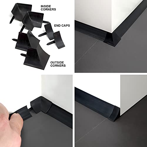 Image of InstaTrim Corner & End Caps - Six Black 1 /2 inch Wide Trim Corner and End Pieces - Finishing Caps for Corners & Exposed Ends - Paintable | Six paintable black corner /end caps finish exposed trim ends and corners on matching 1 /2 in InstaTrim installations at home.