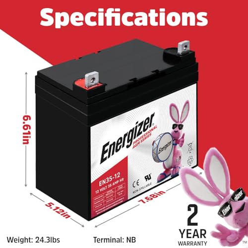 Image of Energizer EN35-12 - 2 PACK - 12 Volt 35 Amp Hr, Long Lasting Sealed Lead Acid AGM Rechargeable Battery Ideal For Use In Wheelchairs, Electric Scooters, Backup Power, and more