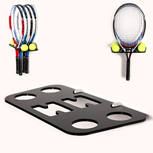 Raqueta de tenis para montar en la pared, para soporte de tenis, organizador de garaje, estación de almacenamiento deportiva (negro)
