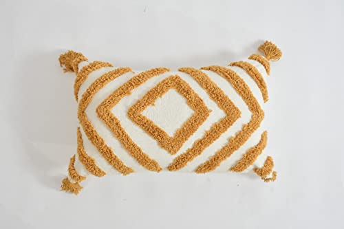 Image of Tufted Cushion Cover 12 inch x 20 inch | Bedroom Cushions Set for Bed | Living Room Cushions for Sofa | Yellow Diamond | Pack of 1