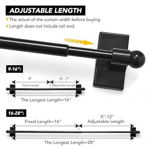 Deconovo Magnetic Curtain Rod For Door Curtain, 16-28 Inch Inch, 2 Pack, Curtain Rods No Drilling, Curtain Rods For Windows, Black thumb #2