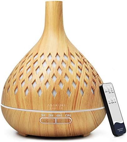 ASAKUKI Essential Oil Diffuser with Remote Control, 400ml Cool Mist Humidifier, 16 Hours Operation Aroma Diffuser with Waterless Safety Switch & 14 LED Colors