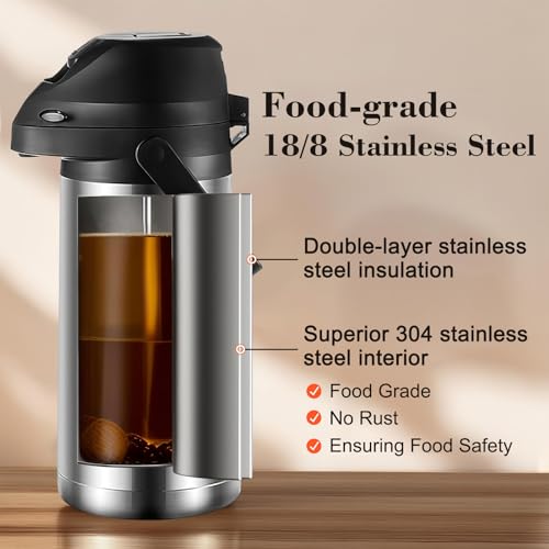 ابريق قهوة مع مضخة من بروسوزا - 64 اونصة/ 1.9 لتر ابريق حراري 24 ساعة - موزع ماء ساخن وقارورة شاي - موزع مشروبات ساخنة من الستانلس ستيل المعزول