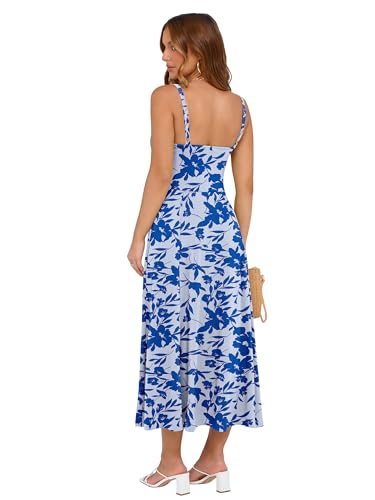 Image of YATHON Women's Summer Midi Corset Boho Dresses Spring Casual Floral Spaghetti Straps Lace Up Dress Flowy Aline Beach Sundress