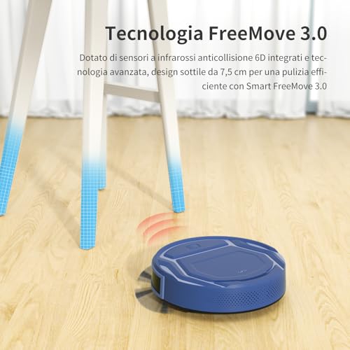 OKP K2 Aspirapolvere Robot, 2100Pa, 120 Minuti, Design Ultra Sottile e Silenzioso, 4 Modalità di Pulizia, Antigroviglio, WiFi/App/Alexa, Ideale per Peli di Animali Domestici, Pavimenti e Moquette, Blu