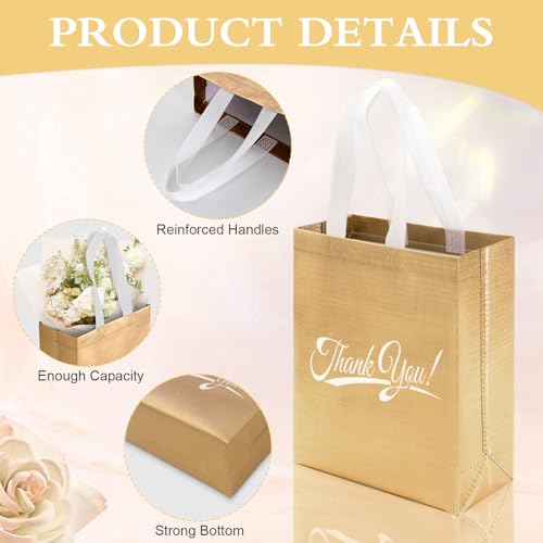 30 Pcs Thank You Gift Bags with Handles 10"H x 8"L x 4" W Inch Bulk Reusable Thank You Return Gift Bags Nonwoven Foldable Bag for Business, Shopping, Wedding, Baby Shower, Graduations, Party Favors