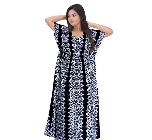 Women's Maternity Cotton Black Printed Kaftan Nighty | Short Sleeve Night Dress-picture-19