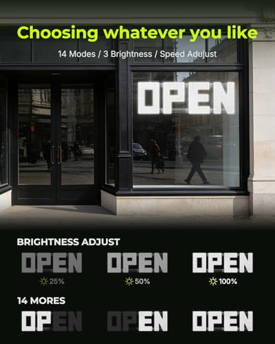 Image of 50 inchx17 inch Large LED Open Sign with Remote and Bluetooth App, Super Bright Open Signs for Business, Dimmable Big Open Sign for Storefront Window Bar Salon Cafes Retail Shops White