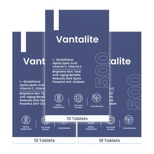 Image of Vantalite L Glutathione Tablets for Skin Whitening 500mg | Glutathione Supplement with Alpha Lipoic Acid, Vitamin C, Vitamin E For Glowing Skin | Anti-Aging Antioxidant | Vegan | 30 Tablets
