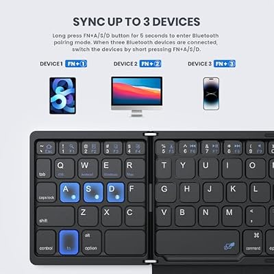GEODMAER Foldable Bluetooth Keyboard, Portable Full Size Folding Keyboard with Large Touchpad, Numeric Keypad, PU Leather, Wireless TravelKeyboard for Windows Android Mac(Sync up to 3 Devices)