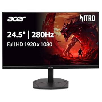 Acer Monitor de jogos para PC Nitro Full HD 1920 x 1080 ZeroFrame de 24,5 polegadas | AMD FreeSync Premium | Atualização de até 280Hz | 1ms (VRB) | 1 x porta de exibição 1.4 e 2 x portas HDMI 2.0 |