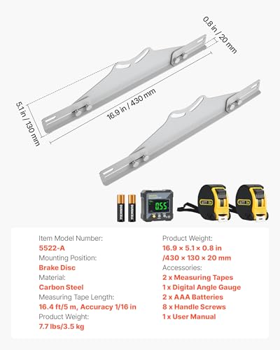 Image of VEVOR Wheel Alignment Tool, 2 PCS Carbon Steel Heavy Duty Toe & Camber Alignment Plates with Digital Angle Finder, 2 Measuring Tapes, Accurate Automotive Wheel Tools for Home Use, Fits Car Truck SUV