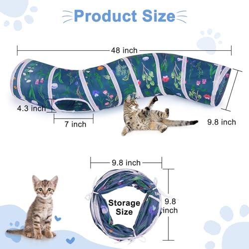 Image of Glittme Cat Tunnel, Cat Tunnels for Indoor Cats, S-Shape Cats Cave with Cat Toys, Foldable Cat Tubes and Tunnels for Cats, Rabbit, Puppy, Guinea Pig