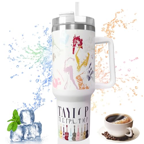 40oz Tumbler with Straw and Lid Stainless Steel Travel Mug Coffee Cup for Cold & Hot Drinks Music Lover Album Inspired Gift Singer Merchandise Art Print Insulated Cup for Friends Fans Women