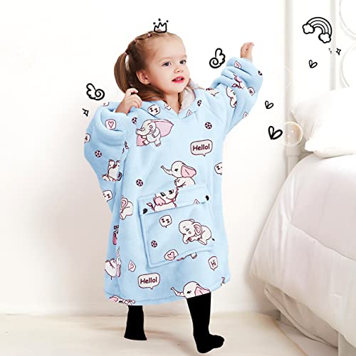 Image of KFUBUO Wearable Blanket Hoodie for Kids With Pocket Toddlers 2-6 Year Old | Elephant, Sherpa, Heavy Material, Oversized Sweatshirt Blanket, Kids Blanket, Girl Boy Gifts, Cozy Gifts for Kids