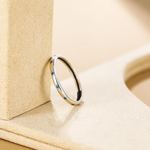 SHINYSO 925 Sterling Silver Ring Engagement Wedding Band with Blue Turquoise Stackable Rings for Her Size 4-103